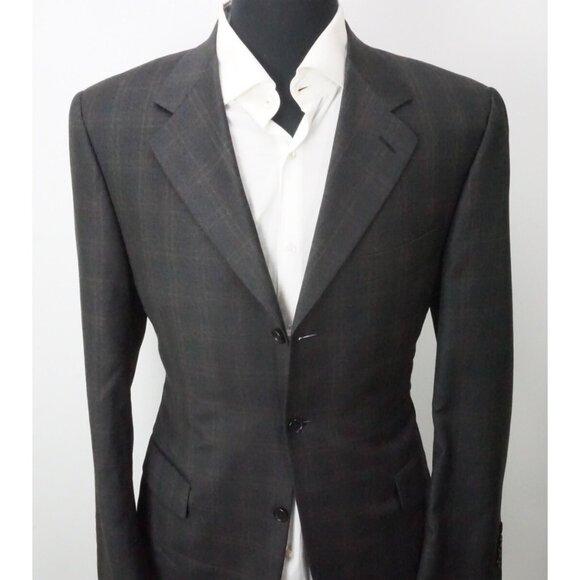 Canali S120s Wool Gray Green Plaid Sport Coat Jacket Sz 40R - Picture 3 of 9